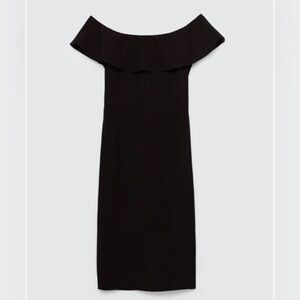 Zara Off Shoulder Classic Midi Cocktail Dress, Black, size M